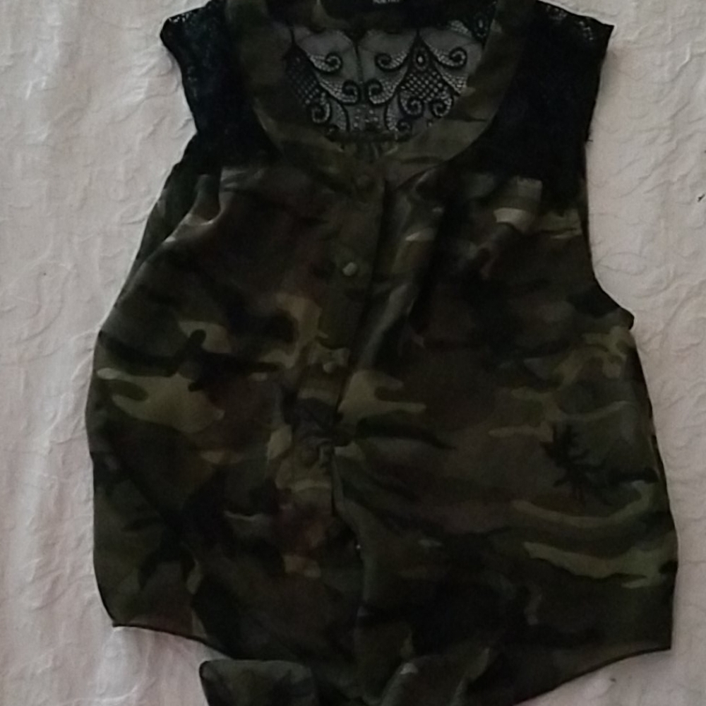 Camo sheer lacy top